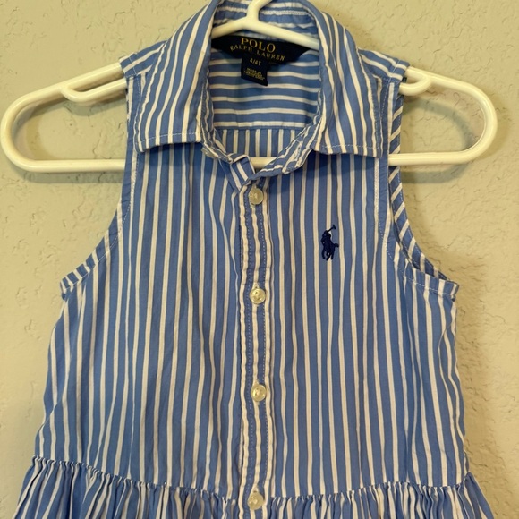 Kid's Polo Ralph Lauren Blue & White Striped Collared Button Front Dress - Picture 3 of 8